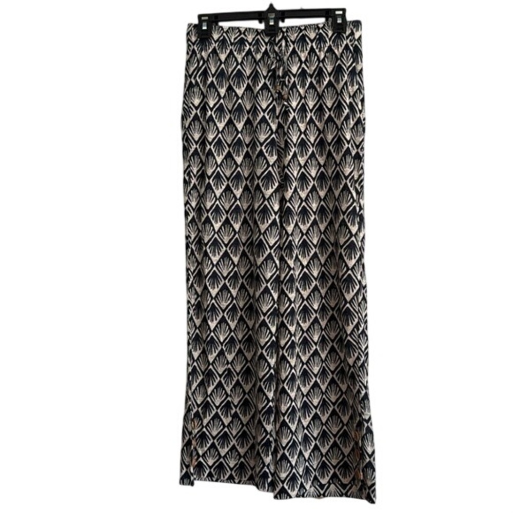 C&C California 100% Linen Wide Leg Pants Shell Print Black Cream Small